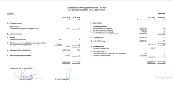 Gl&auml;ubigeraufruf Energiegenosseschaft Stausebach